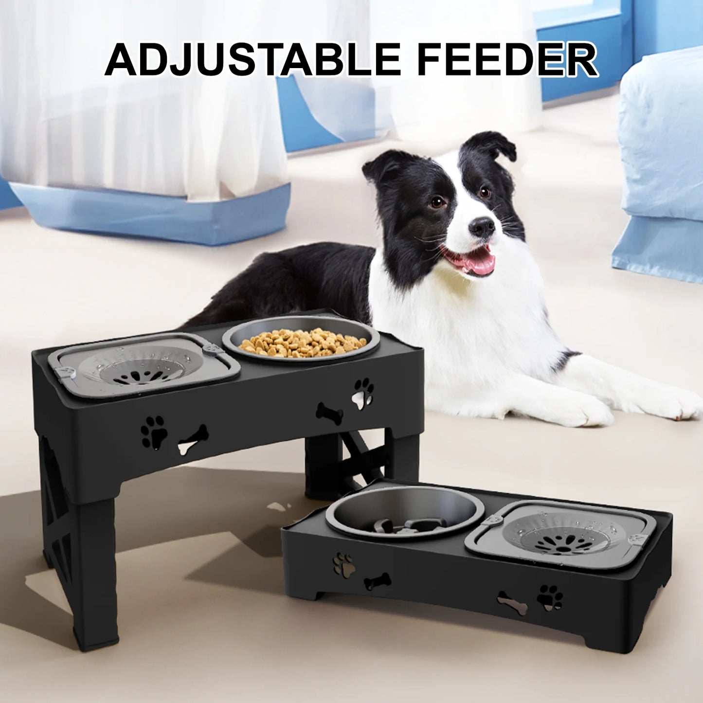 2-In-1 Adjustable Height Slow Feeding Bowl for Small to Medium Dogs and Cats