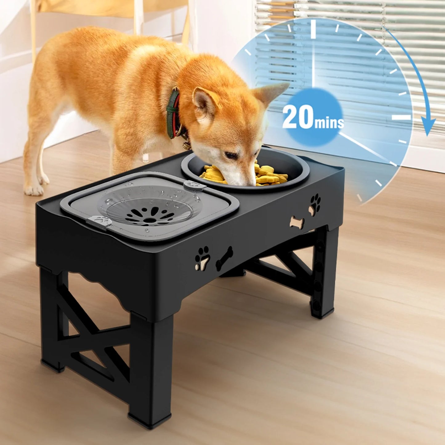 2-In-1 Adjustable Height Slow Feeding Bowl for Small to Medium Dogs and Cats