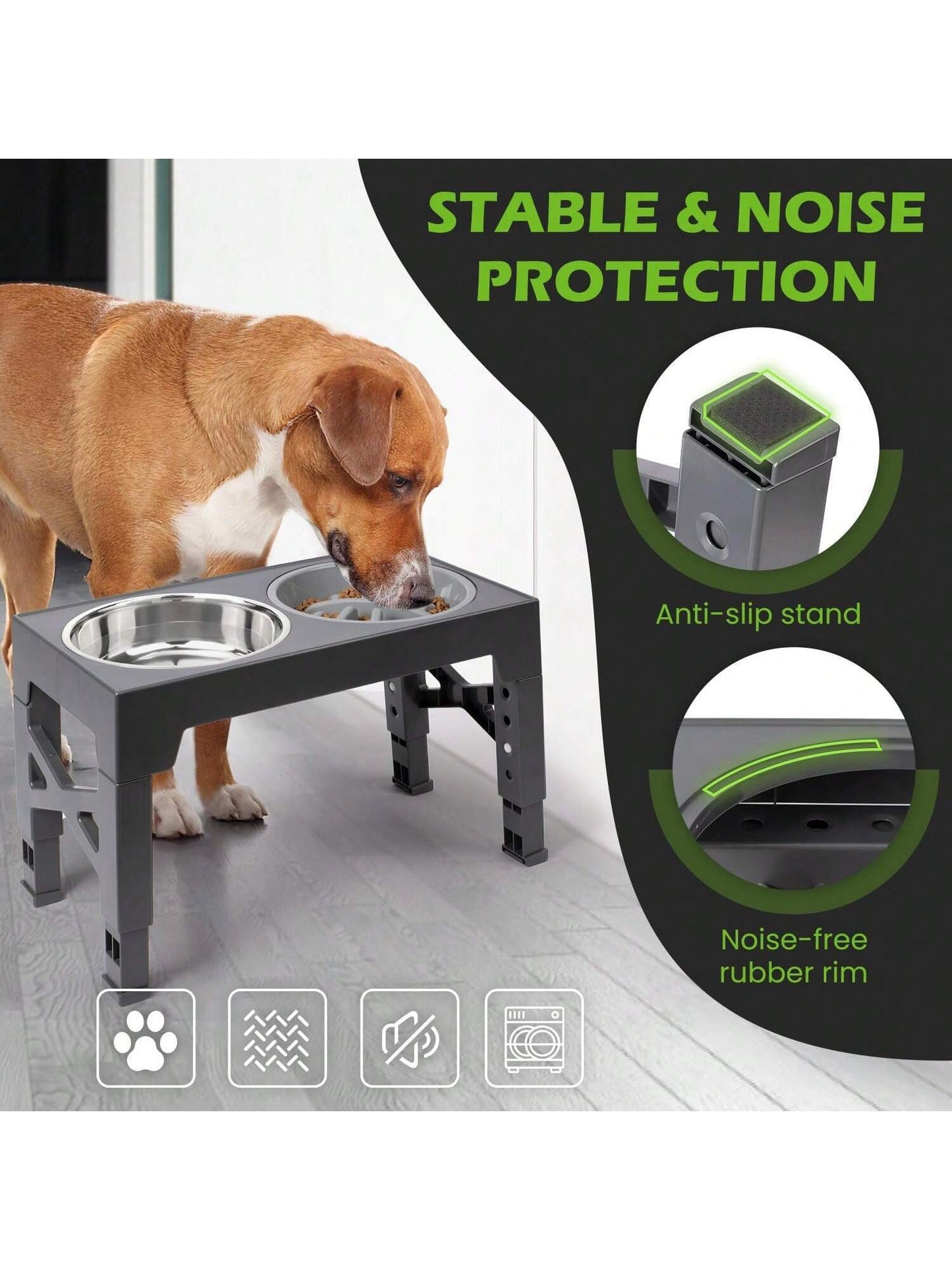 Elevated Dog Bowls, 5 Adjustable Heights Raised Dog Bowl Stand, with 2 Stainless Steel Dog Food Bowls and 1 Slow Feeder Dog Bowl, Adjusts to Height 3.2" to 12.2" for Small Medium Large Dogs