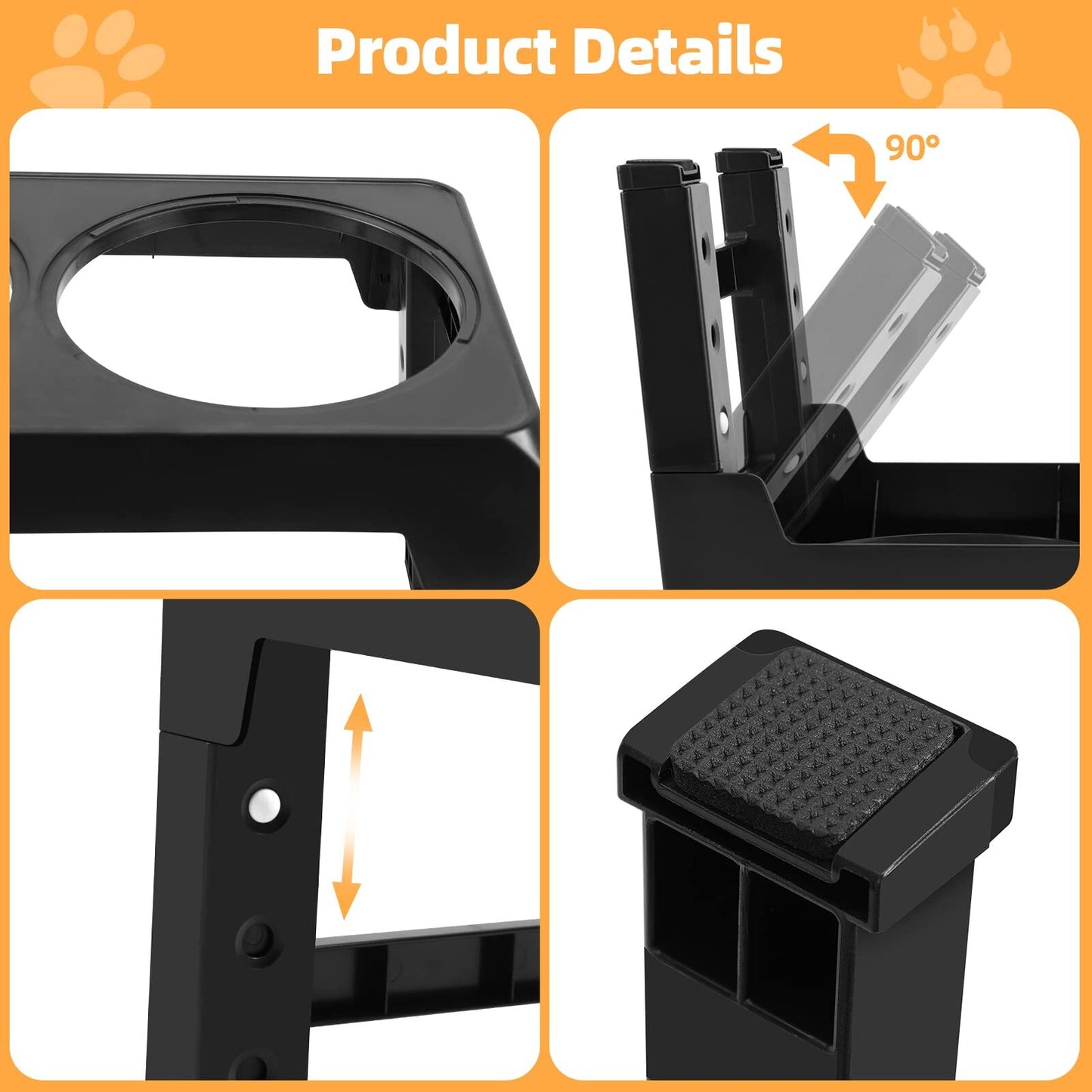 Adjustable Elevated Stand Double Dog Cat Bowls Raised Food &Water Feeding Dishes