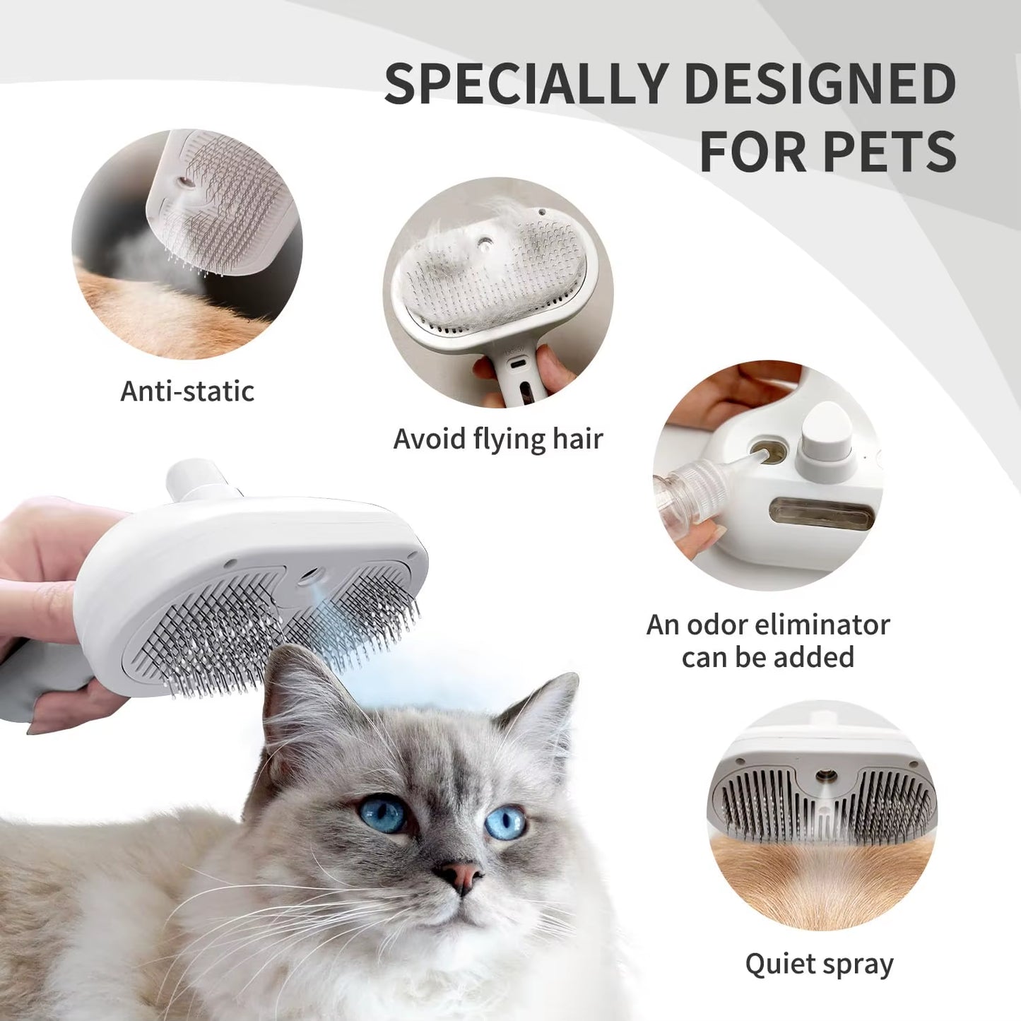 Spray Cat Brush for Shedding Remove Static Flying Hair Pet Grooming Brush Self Cleaning Dog Brush
