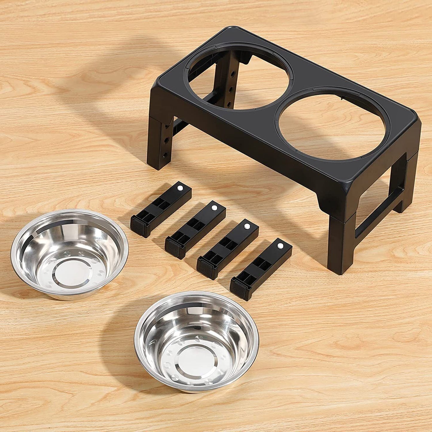 Adjustable Elevated Stand Double Dog Cat Bowls Raised Food &Water Feeding Dishes