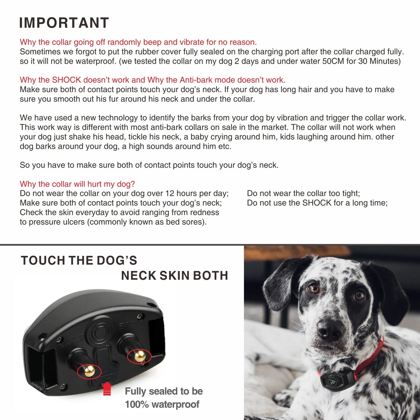 Dog Bark Training Collar 2-In-1, Rechargeable Dog Electric Shock Collar Waterproof, 400M, 1300 Ft Remote Control, Pet Product