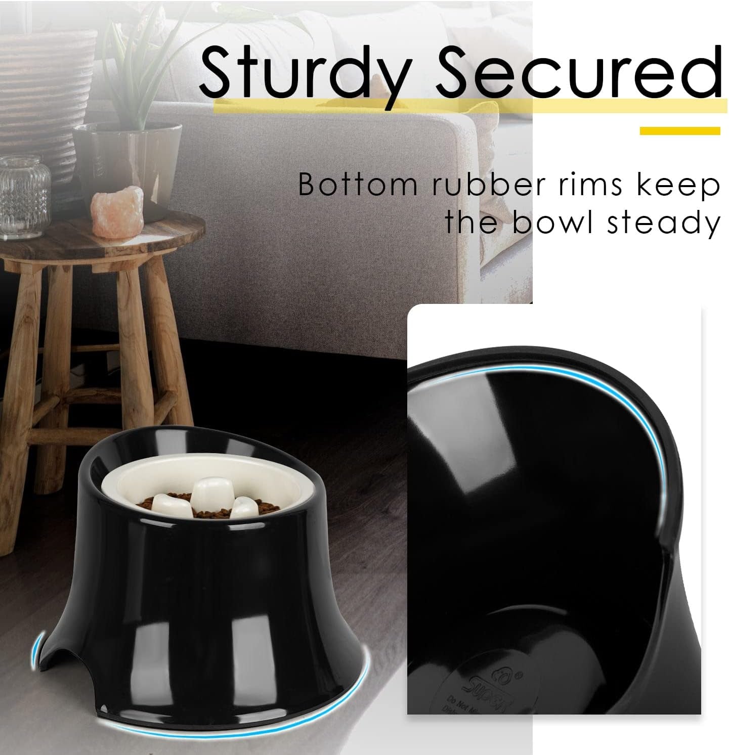 SUPERDESIGN Raised Dog Bowl for Medium Large Dogs And, Elevated Dog Food Bowl Stand & Insert Slow Feeder Dish for Fast Eaters, Spill Proof Tall Feeding Station to Slow down Eating, Medium, Black