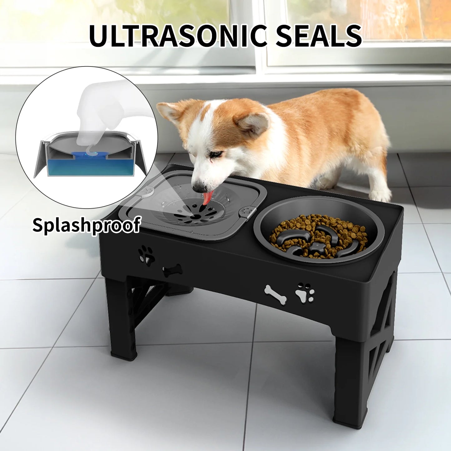2-In-1 Adjustable Height Slow Feeding Bowl for Small to Medium Dogs and Cats