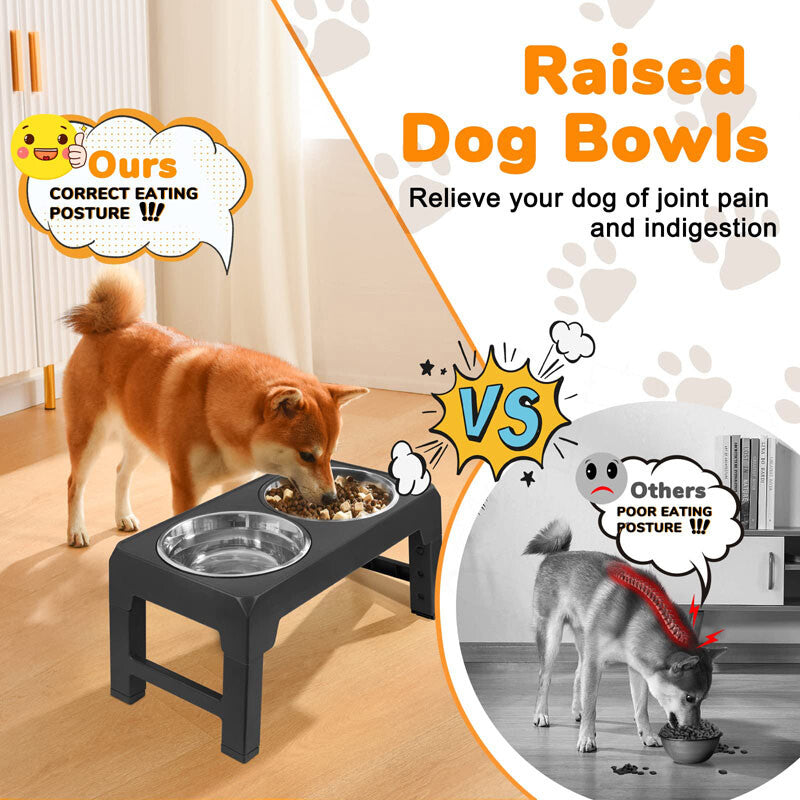 Adjustable Elevated Stand Double Dog Cat Bowls Raised Food &Water Feeding Dishes