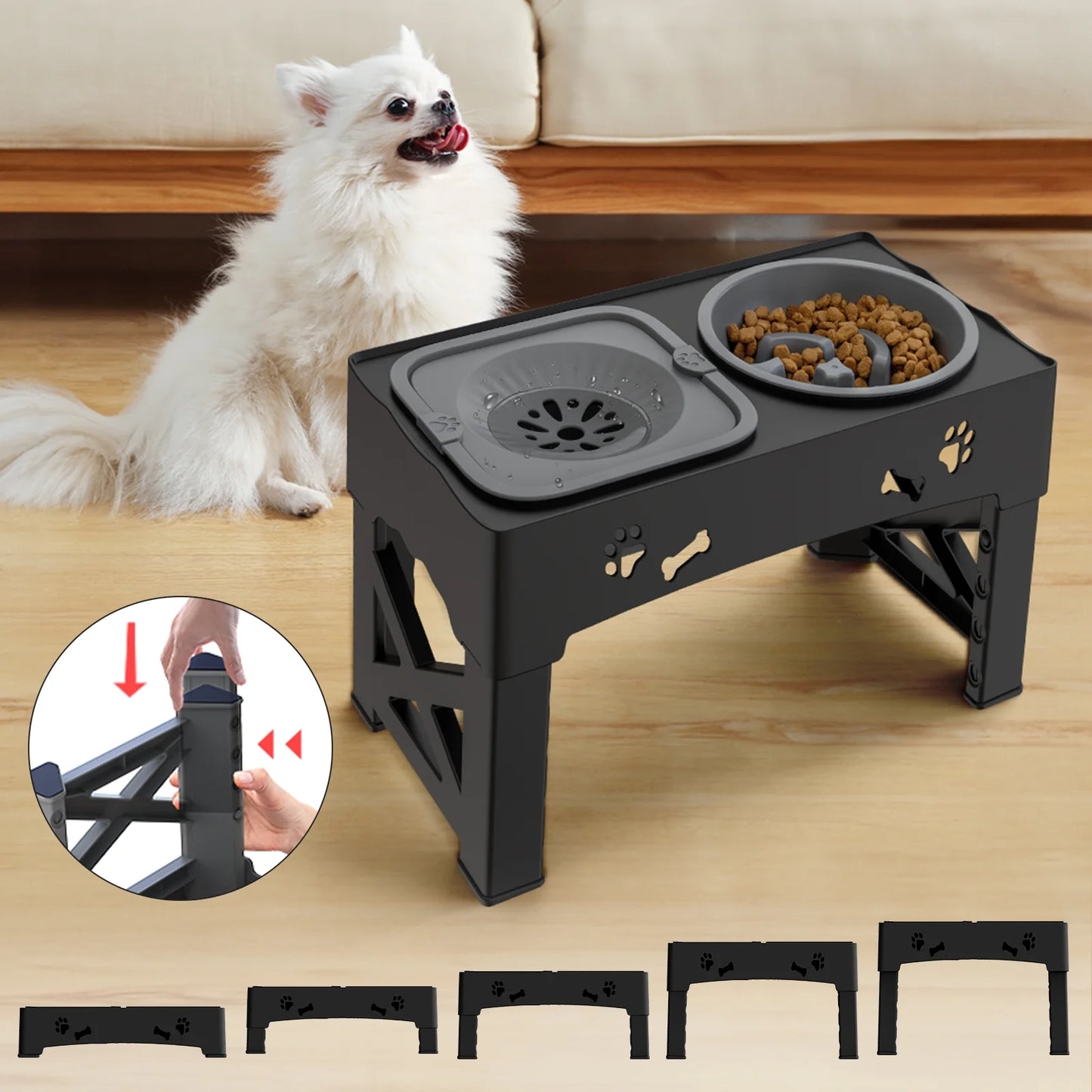 2-In-1 Adjustable Height Slow Feeding Bowl for Small to Medium Dogs and Cats
