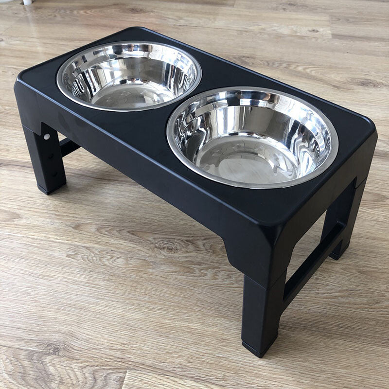 Adjustable Elevated Stand Double Dog Cat Bowls Raised Food &Water Feeding Dishes