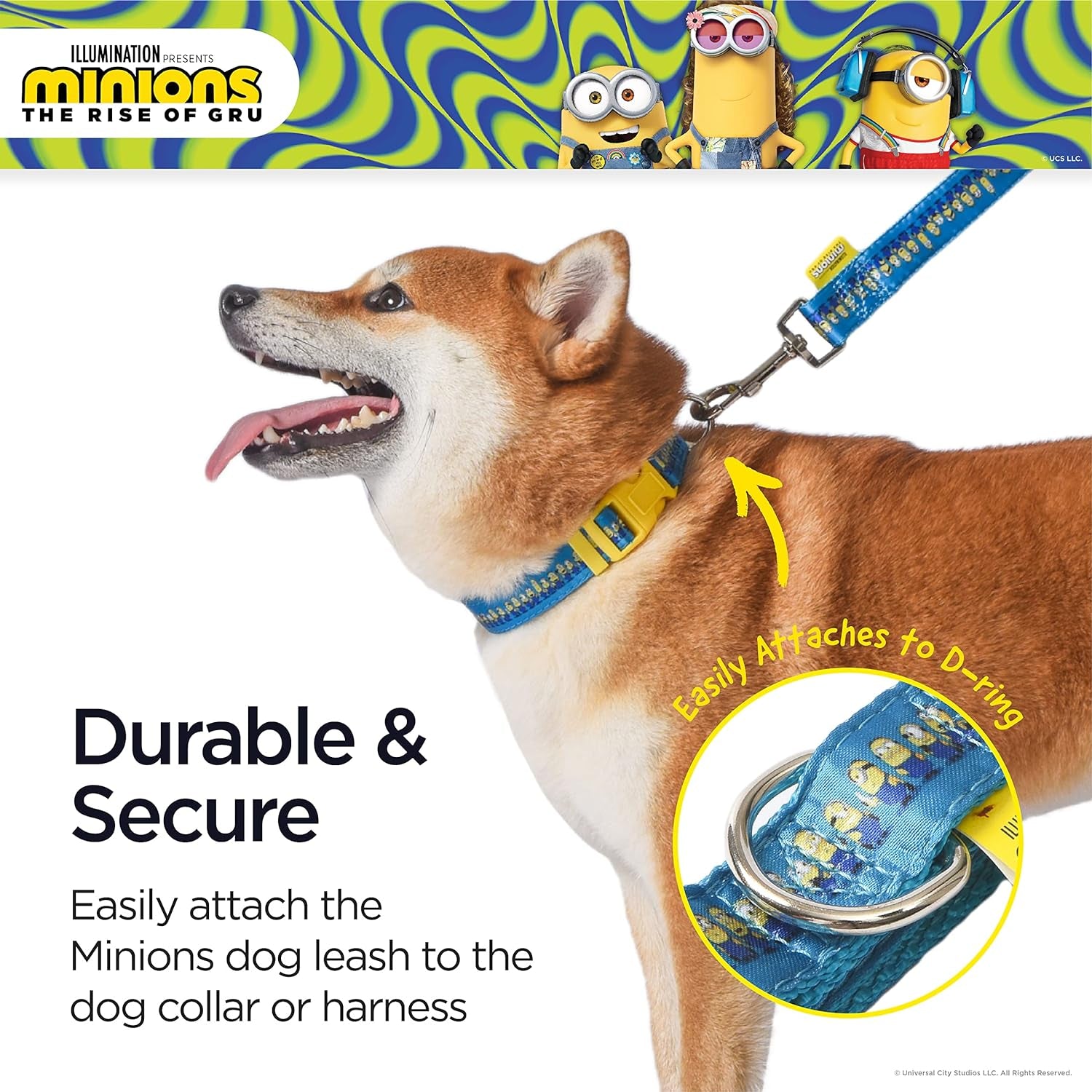 Dog Leash, 4Ft (48In) Blue and Yellow in a Row | Gifts for Fans and Their Pets | Officially Licensed Pet Product from Universal Studios