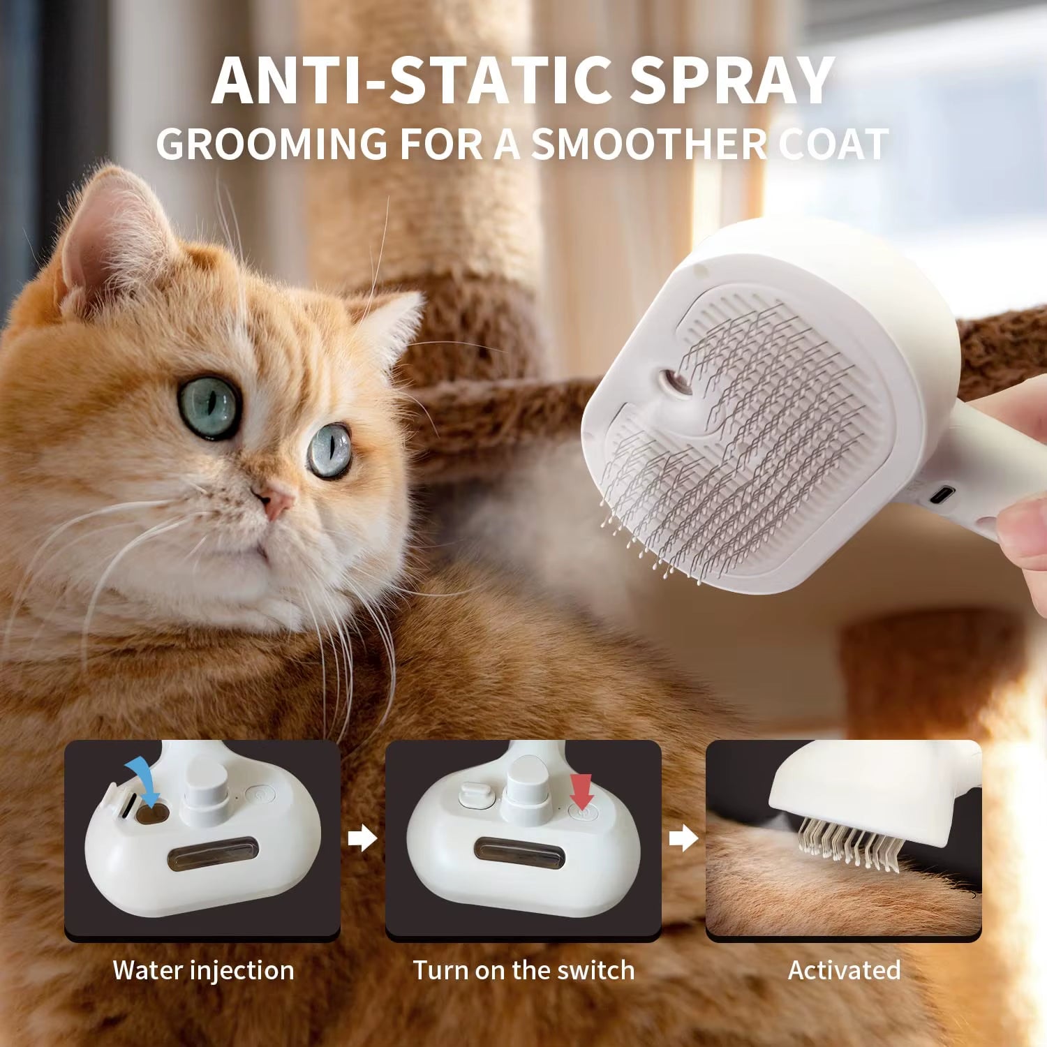 Spray Cat Brush for Shedding Remove Static Flying Hair Pet Grooming Brush Self Cleaning Dog Brush