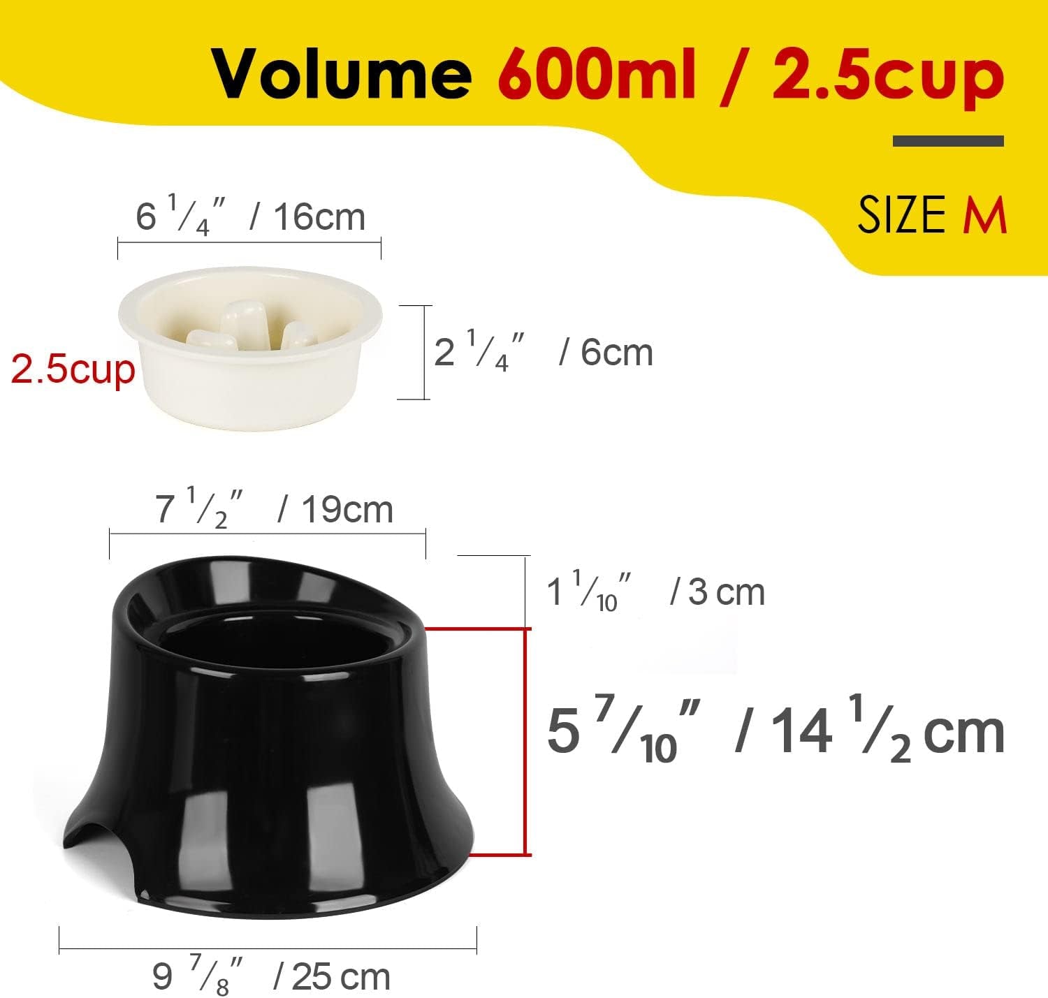 SUPERDESIGN Raised Dog Bowl for Medium Large Dogs And, Elevated Dog Food Bowl Stand & Insert Slow Feeder Dish for Fast Eaters, Spill Proof Tall Feeding Station to Slow down Eating, Medium, Black