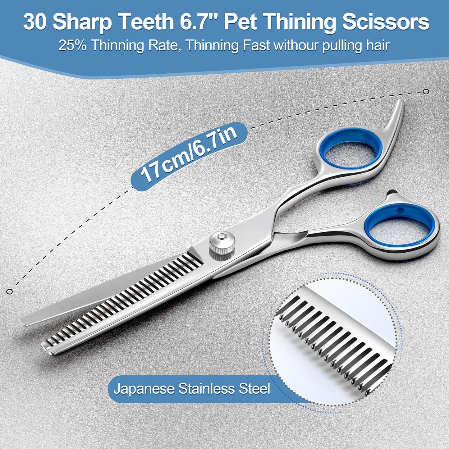 Titanium Coated Professional 6 in 1 4CR Stainless Steel Dog Grooming Scissors with Safety round Tip, Heavy Duty Pet Grooming Scissor for Dogs, Cats and Other Animals