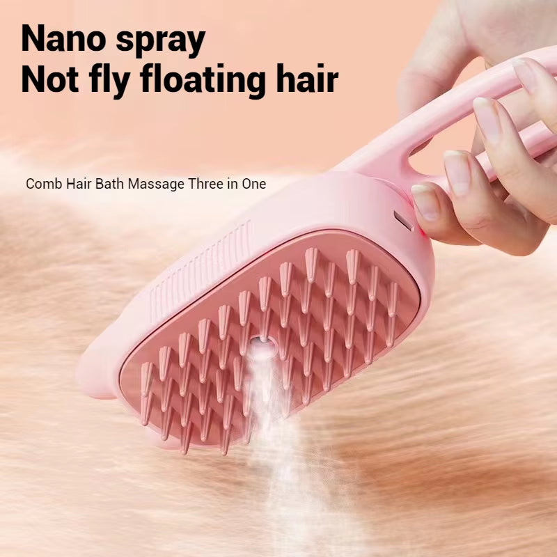 2025 New Rechargeable Pet Spray Brush Removing Cat Hair and Loosse Hair for Animal Cat Dog Pet Handle Steamy Massage Groom Brush