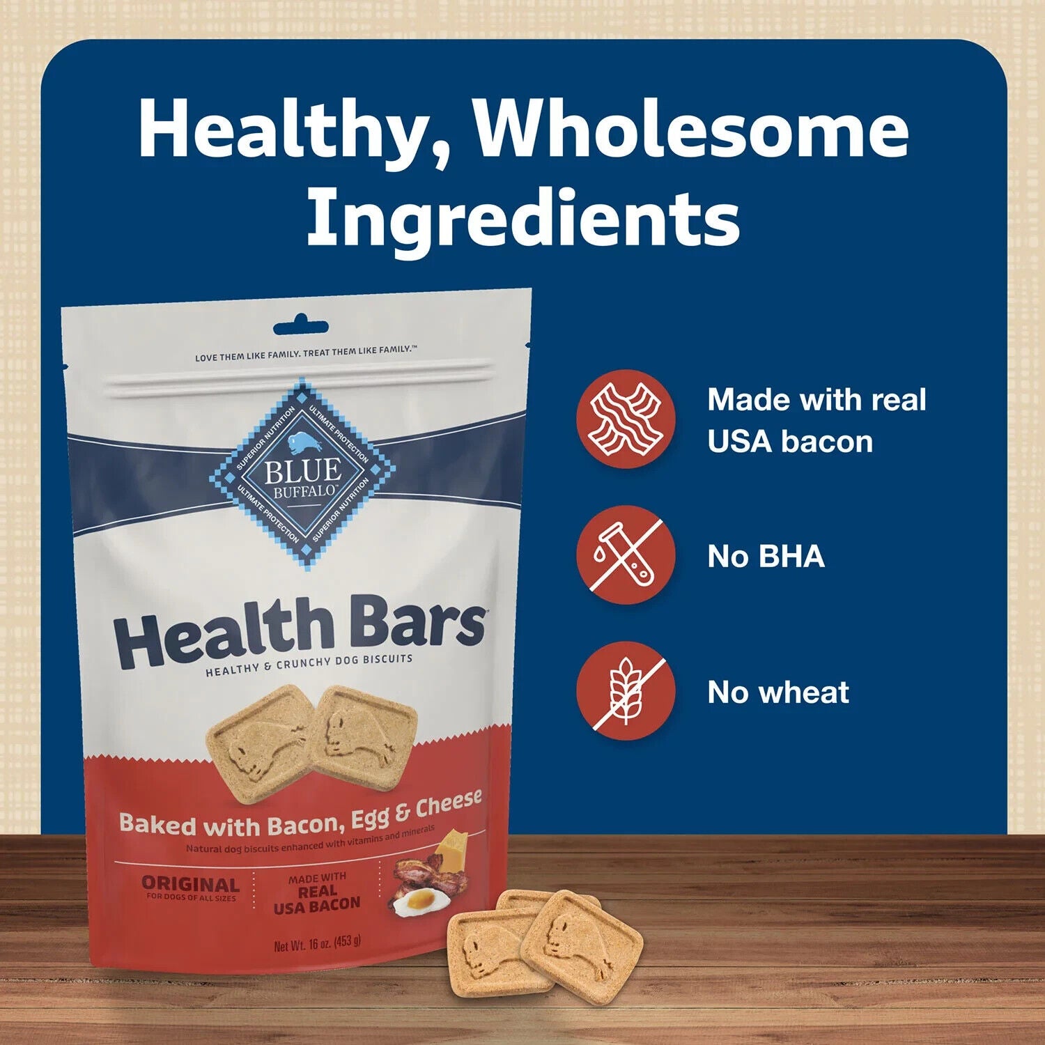 BLUE Buffalo Health Bars Crunchy Dog Treat Biscuits, Bacon, Egg & Cheese 80 Oz.
