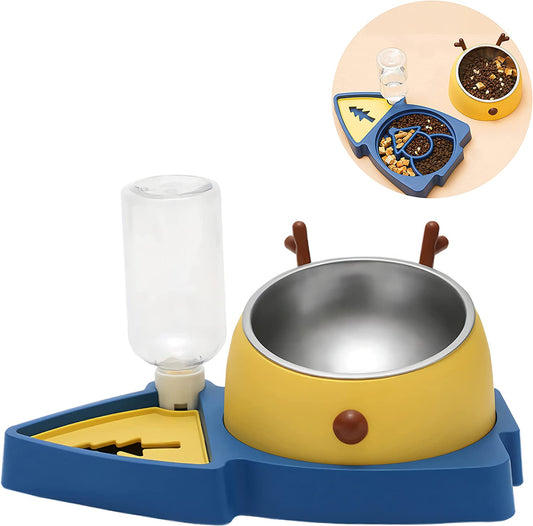 Elevated Dog Bowls Detachable Slow Feeder Stainless Steel Slanted Dish Automatic Water Feeder Food Water Pet Feeder for Medium Dogs and Cats Pet Feeder anti Slip Pet Bowls (Blue/Yellow)