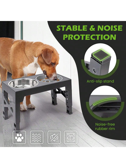 Elevated Dog Bowls, 5 Adjustable Heights Raised Dog Bowl Stand, with 2 Stainless Steel Dog Food Bowls and 1 Slow Feeder Dog Bowl, Adjusts to Height 3.2" to 12.2" for Small Medium Large Dogs