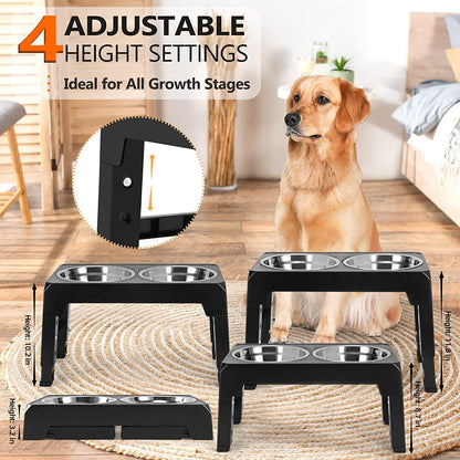 Adjustable Elevated Stand Double Dog Cat Bowls Raised Food &Water Feeding Dishes
