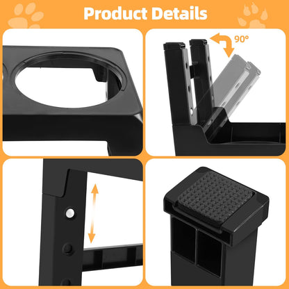 Adjustable Elevated Stand Double Dog Cat Bowls Raised Food &Water Feeding Dishes