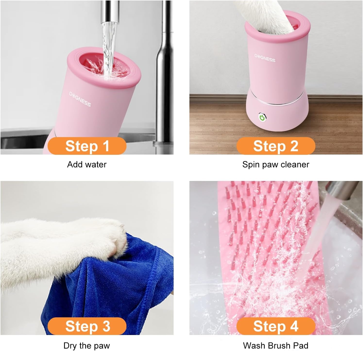 W01 Automatic Dog Paw Cleaner for Small to Medium Dogs (Pink)