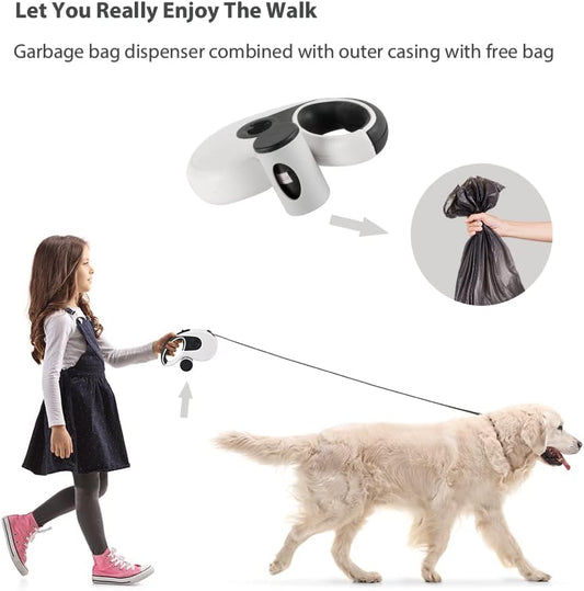Retractable Dog Leash with Poop Bag Holder, 16Ft Strong Cord, Heavy Duty 360° Tangle-Free Pet Leash with Waste Bag Dispenser & Bags, Anti-Slip Grip Retractable Leash for Dogs up to 110Lb