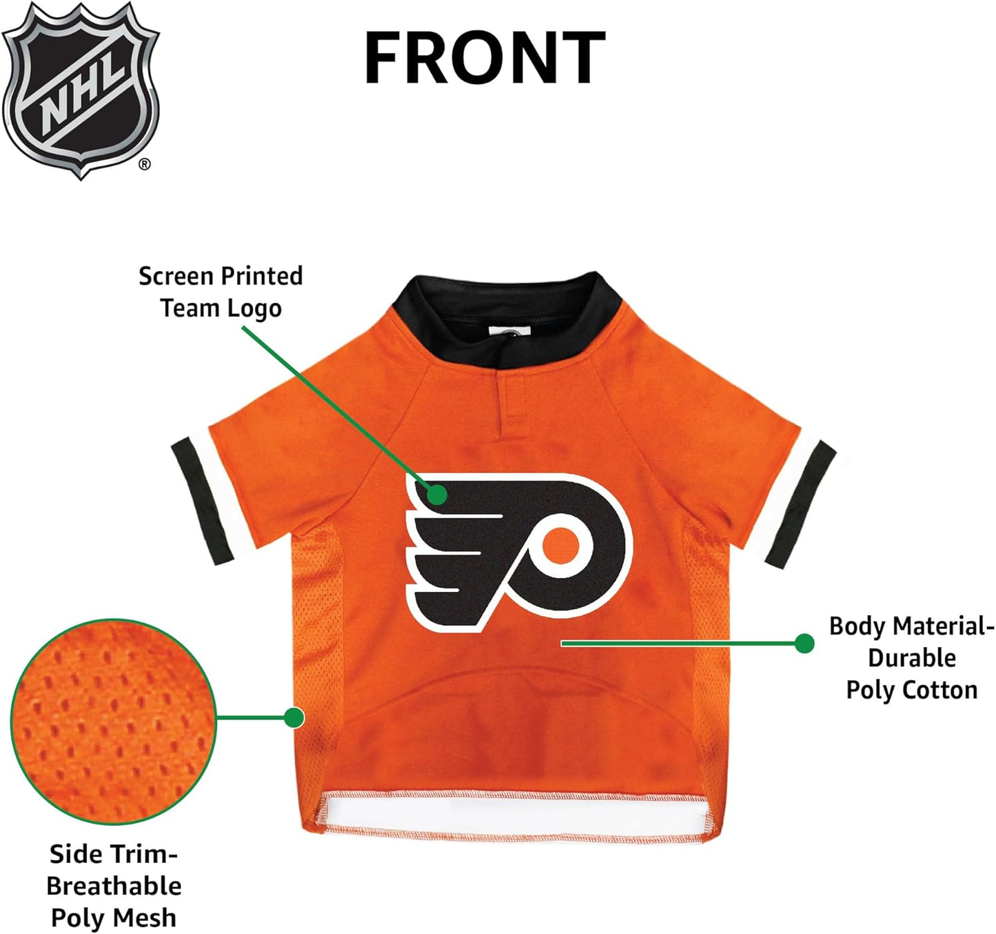 NHL Philadelphia Flyers Jersey for Dogs & Cats, Medium. - Let Your Pet Be a Real NHL Fan!