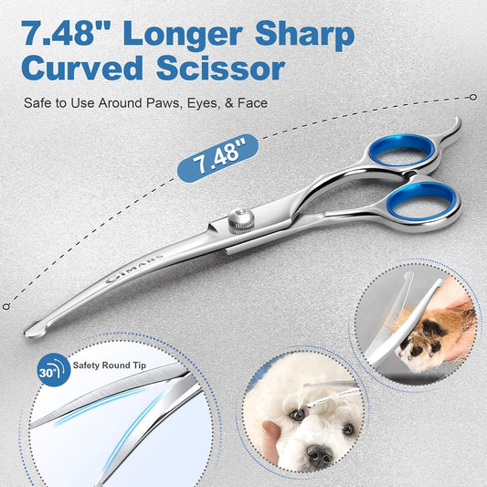Titanium Coated Professional 6 in 1 4CR Stainless Steel Dog Grooming Scissors with Safety round Tip, Heavy Duty Pet Grooming Scissor for Dogs, Cats and Other Animals