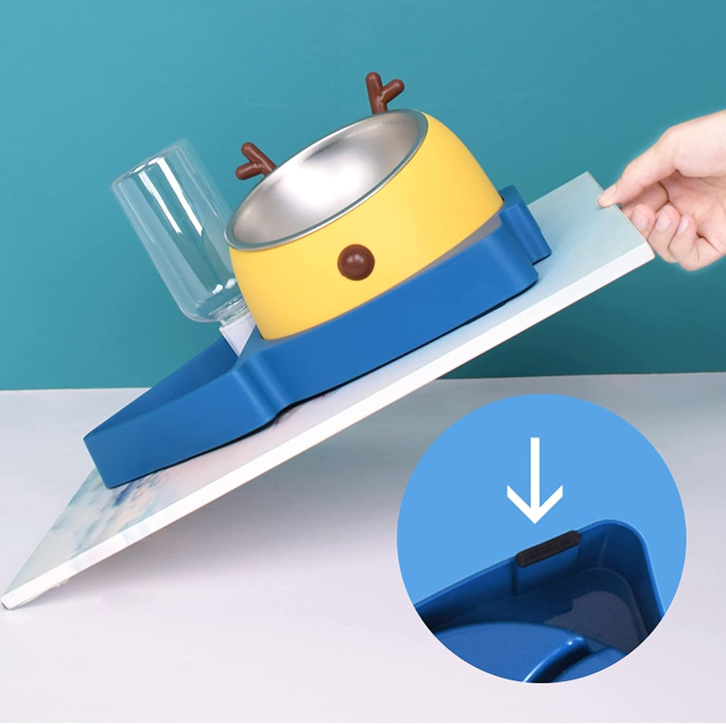 Elevated Dog Bowls Detachable Slow Feeder Stainless Steel Slanted Dish Automatic Water Feeder Food Water Pet Feeder for Medium Dogs and Cats Pet Feeder anti Slip Pet Bowls (Blue/Yellow)