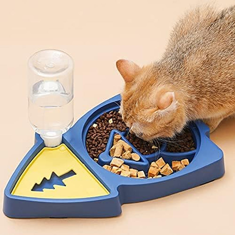 Elevated Dog Bowls Detachable Slow Feeder Stainless Steel Slanted Dish Automatic Water Feeder Food Water Pet Feeder for Medium Dogs and Cats Pet Feeder anti Slip Pet Bowls (Blue/Yellow)