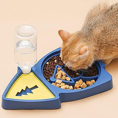 Elevated Dog Bowls Detachable Slow Feeder Stainless Steel Slanted Dish Automatic Water Feeder Food Water Pet Feeder for Medium Dogs and Cats Pet Feeder anti Slip Pet Bowls (Blue/Yellow)