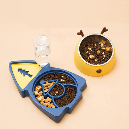 Elevated Dog Bowls Detachable Slow Feeder Stainless Steel Slanted Dish Automatic Water Feeder Food Water Pet Feeder for Medium Dogs and Cats Pet Feeder anti Slip Pet Bowls (Blue/Yellow)
