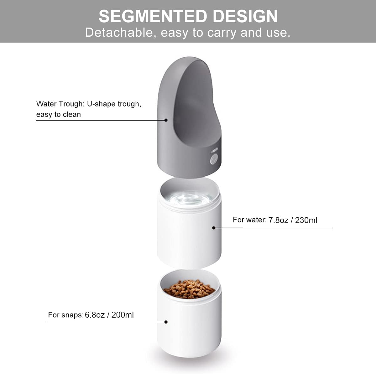 Dog Water Bottle - Portable Dog Water Dispenser for Walking, Leakproof and Lightweight Pet Water Bottle for Travel, Double Containers Detachable Snack and Water Bottle for Puppy Small Dog