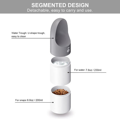 Dog Water Bottle - Portable Dog Water Dispenser for Walking, Leakproof and Lightweight Pet Water Bottle for Travel, Double Containers Detachable Snack and Water Bottle for Puppy Small Dog