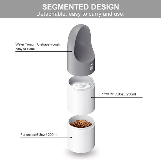 Dog Water Bottle - Portable Dog Water Dispenser for Walking, Leakproof and Lightweight Pet Water Bottle for Travel, Double Containers Detachable Snack and Water Bottle for Puppy Small Dog