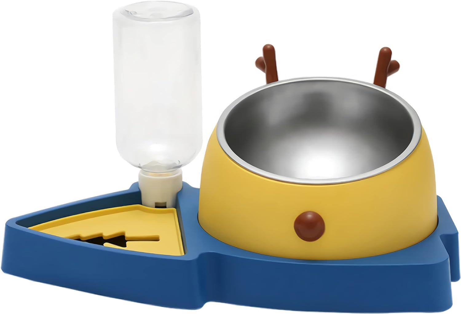 Elevated Dog Bowls Detachable Slow Feeder Stainless Steel Slanted Dish Automatic Water Feeder Food Water Pet Feeder for Medium Dogs and Cats Pet Feeder anti Slip Pet Bowls (Blue/Yellow)