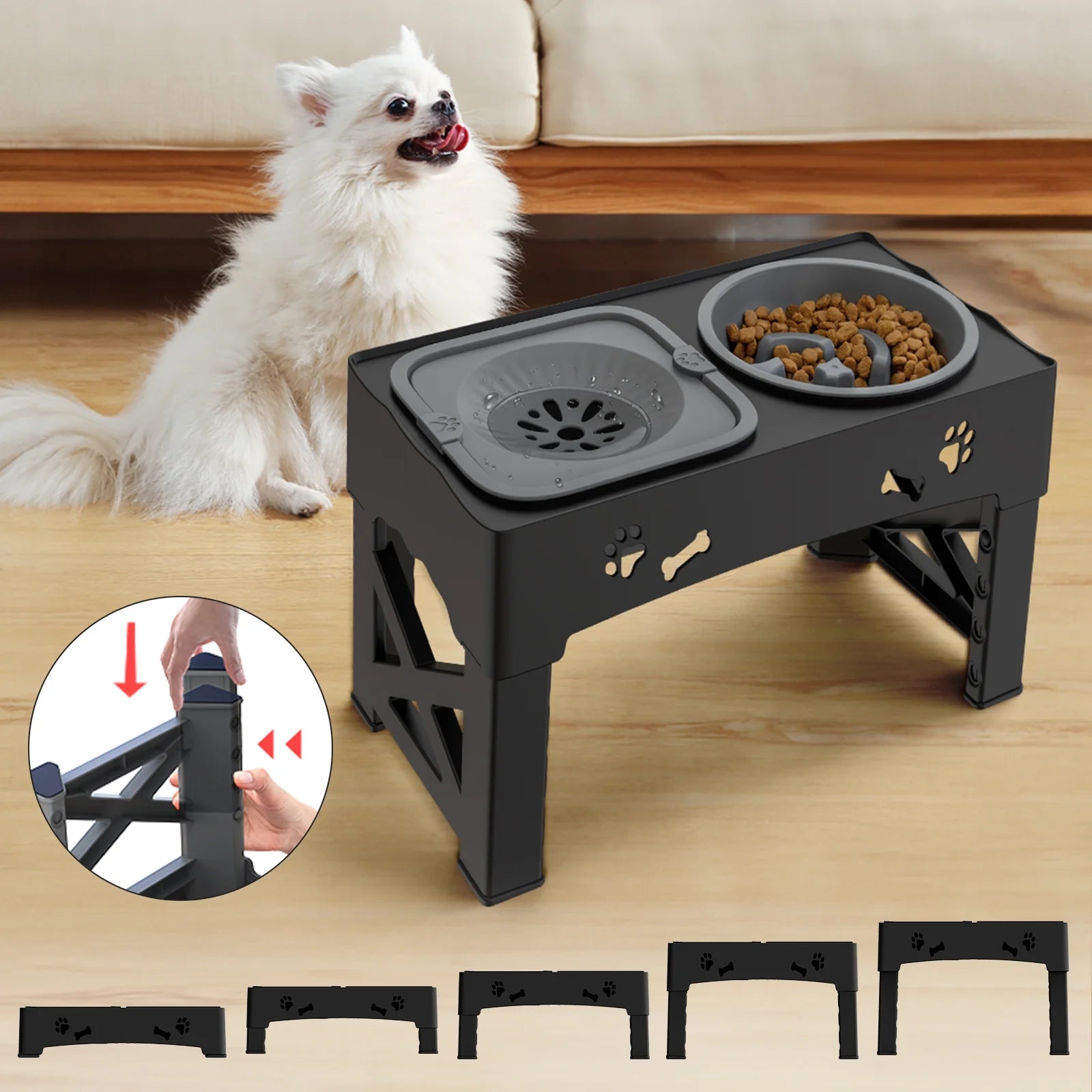 2-In-1 Adjustable Height Slow Feeding Bowl for Small to Medium Dogs and Cats
