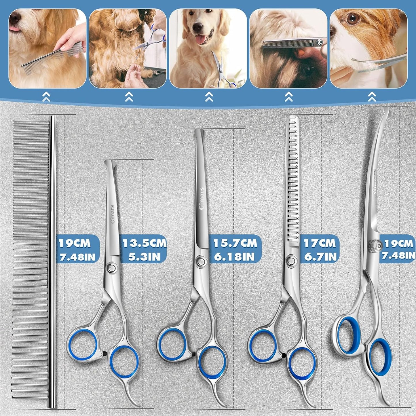 Titanium Coated Professional 6 in 1 4CR Stainless Steel Dog Grooming Scissors with Safety round Tip, Heavy Duty Pet Grooming Scissor for Dogs, Cats and Other Animals