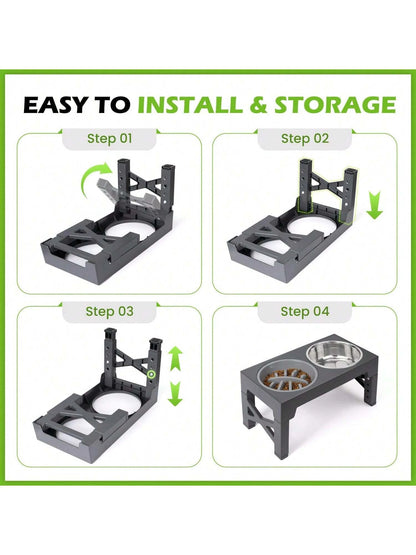 Elevated Dog Bowls, 5 Adjustable Heights Raised Dog Bowl Stand, with 2 Stainless Steel Dog Food Bowls and 1 Slow Feeder Dog Bowl, Adjusts to Height 3.2" to 12.2" for Small Medium Large Dogs
